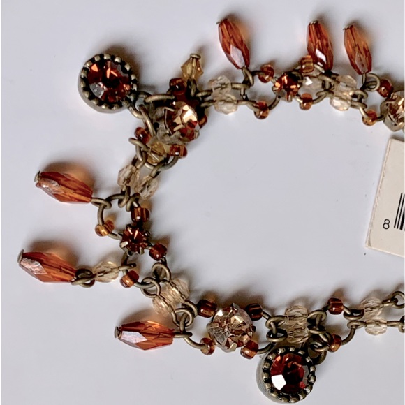 🧡Genuine Crystal Antique Gold Tone Adjustable Beaded Dangle Toggle Bracelet - Picture 3 of 10